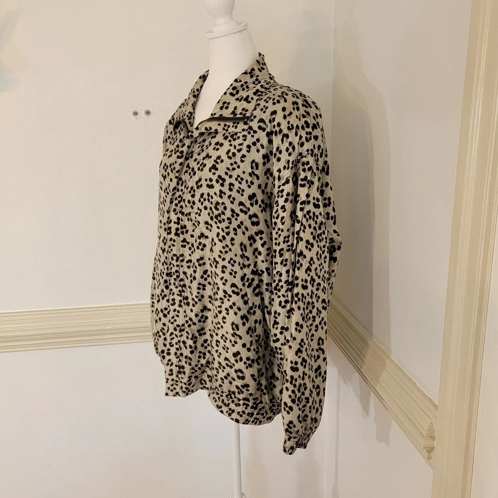 Fuda International Jacket Vintage 100% Silk Leopard Print 90s Y2K Women's XL
